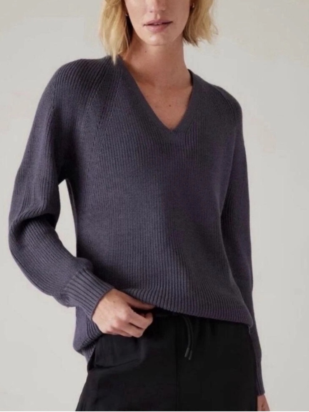 Athleta On Route Hanover Sweater Purple Merino Wool Blend Medium #658517